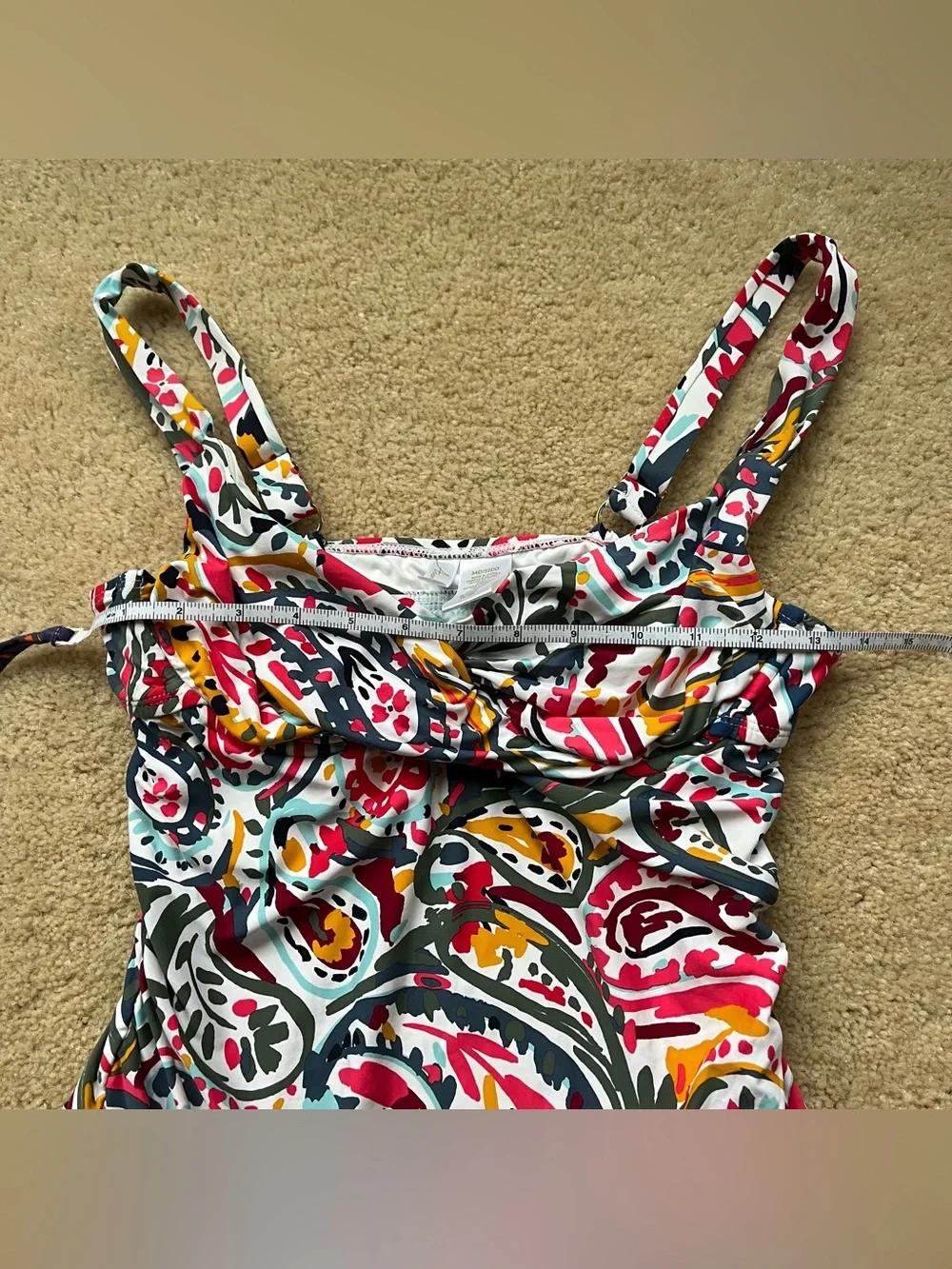 Anne Cole Watercolor Paisley Twist Front Underwire Tankini Top - 34D/32DD - EUC